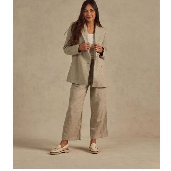 Rylee + Cru Women’s Fern Washed Out Green Linen Blend High Waisted Trouser Pant - Picture 9 of 11